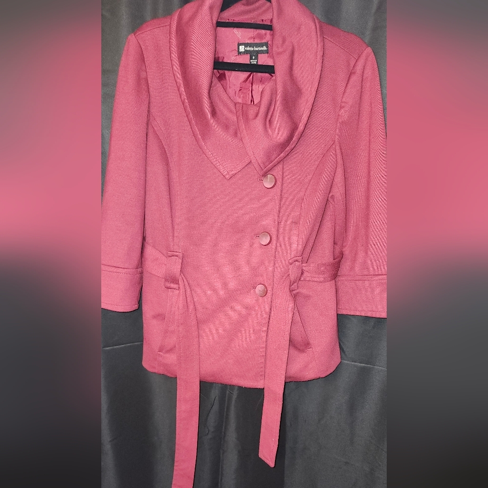 Women's Burgundy Belted Jacket‎ - Picture 7 of 7